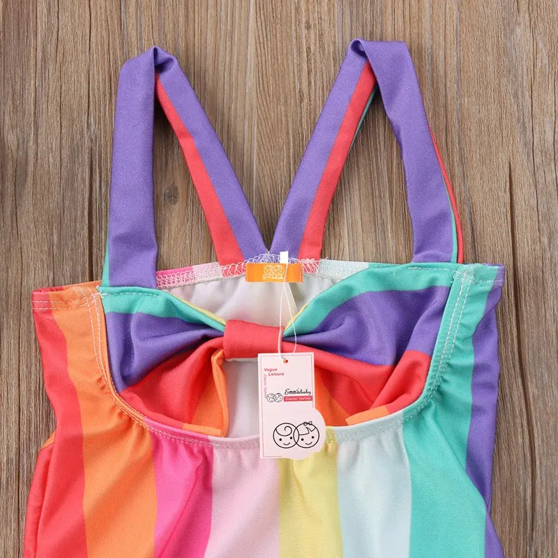 2018 милый детский купальник без рукавов в полоску с радужным бантом для маленьких