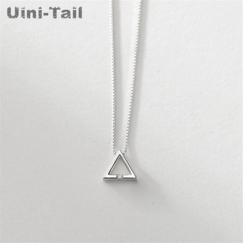 Uini-Tail hot new 925 Tibetan silver triangle necklace female Korean small fresh geometric triangle pendant jewelry GN619
