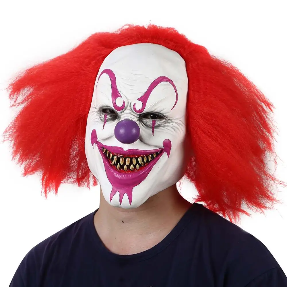 Red hair clown 1 Страшная злая маска клоуна, двусторонняя латексная резиновая маска, костюм для Хэллоуина, маска клоуна с волосами для маски для взрослых - Цвет: Red hair clown 1