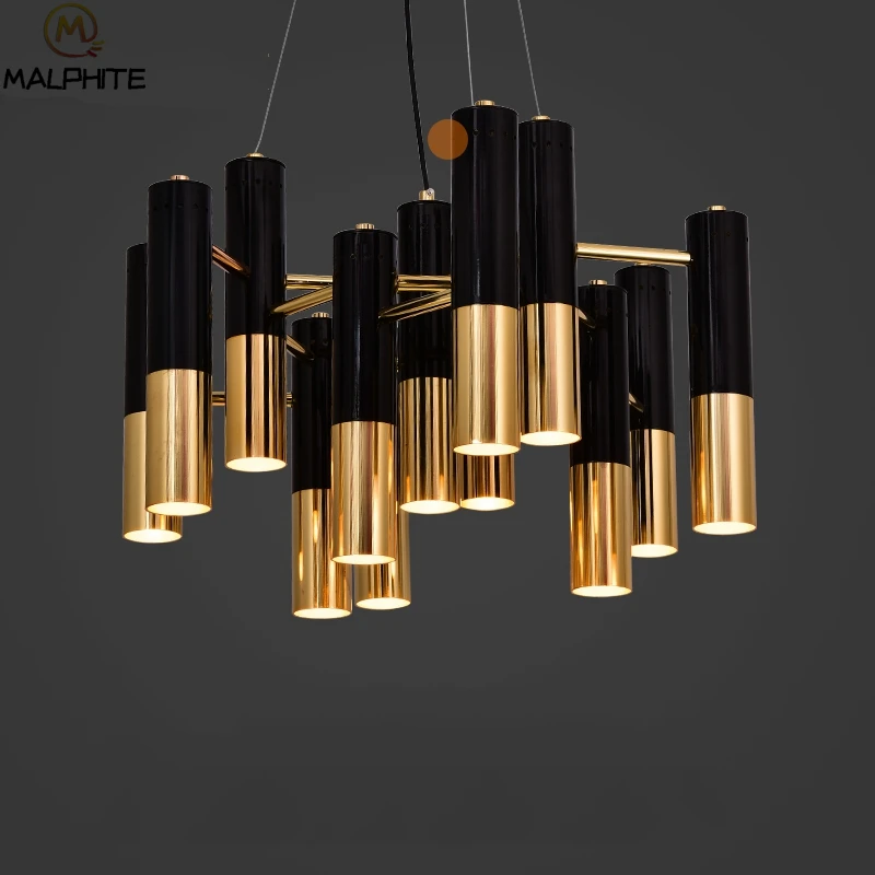 

Delightfull metal tube hanging deco lighting fixtures modern LED chandelier lights black/ gold dinning room chandeliers lamps