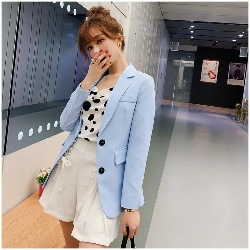 Новинка, повседневные женские блейзеры и куртки, однобортное пальто, женский костюм,, Элегантный женский пиджак, Одноцветный, размера плюс, верхняя одежда, топы - Цвет: sky blue blazer