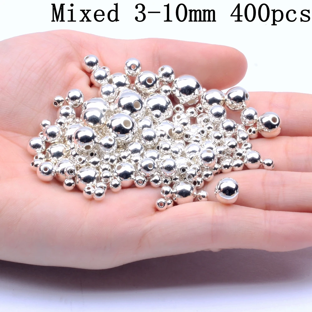 Silver Mix 3-10mm Золото Серебро Имитация Жемчуга круглой формы прямое отверстие эпоксидные спейсеры для ювелирных аксессуаров CCB УФ покрытие страз много размеров - Цвет: Silver Mix 3-10mm