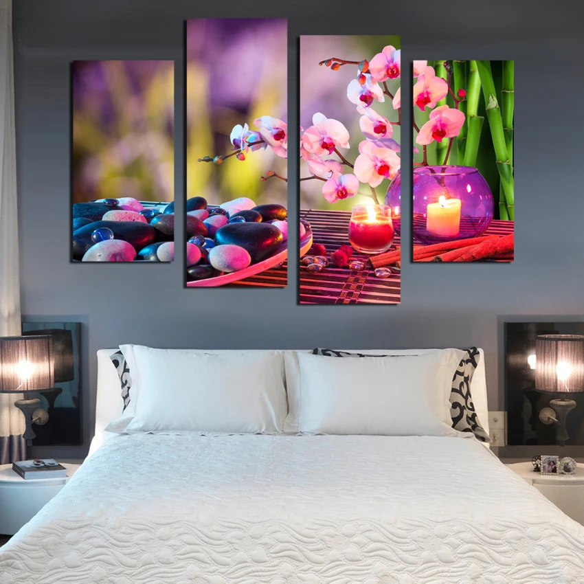

Flower And Beauty Candlelight Painting 4 Panels Modern Painting On Canvas Wall Art Gift ,Top Home Decoration Unframed