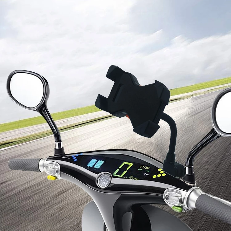 Motorbike Motorcycle Scooter Mirror Rear View Mount w/ Universal Mobile Phone Grip Holder Cradle Stand for iPhone Xs Max XR GPS