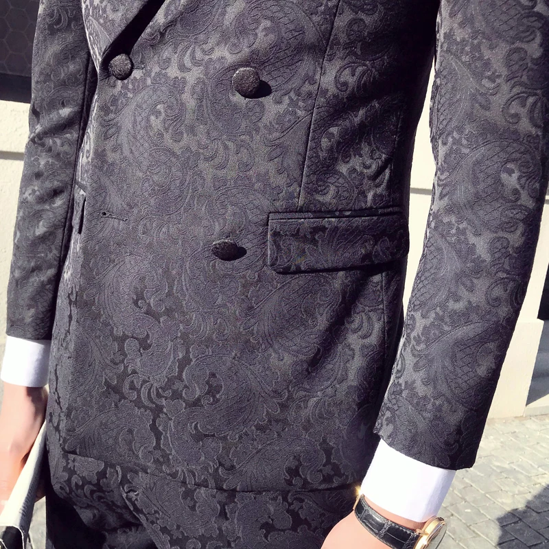 Цветочный узор жаккардовый костюм Для мужчин 2019 Slim Fit 3 предмета s двубортный цвет: