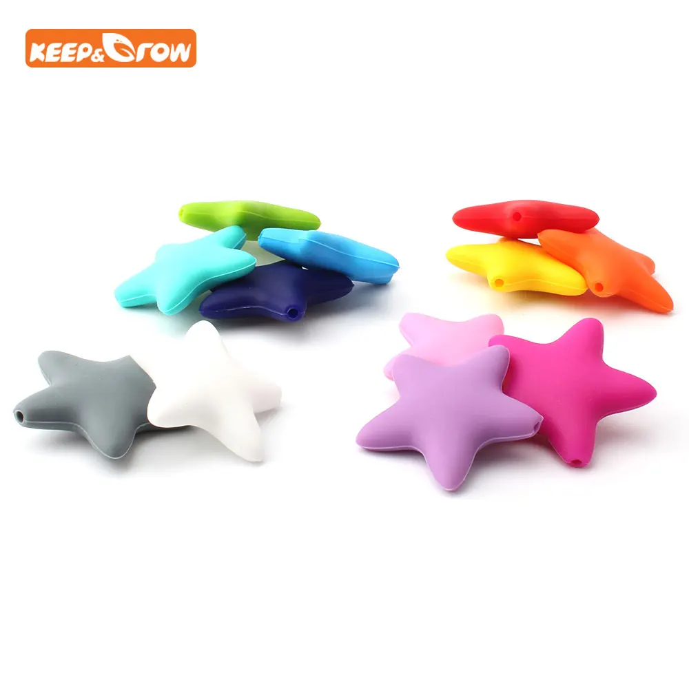 5pcs 12 Color Stars Silicone Beads Baby Teethers Food Grade Baby Teething Chew Pearl Toys for Pacifier Chain Necklace Accessorie