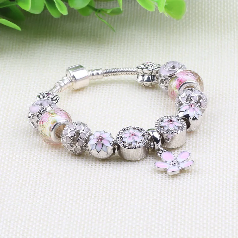 AIFEILI циркониевые браслеты с подвеской розовый цветок бусинки подвески