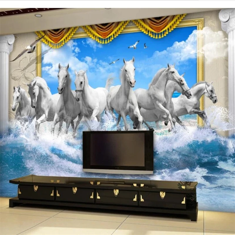 

beibehang Custom large mural painting Eight Horses seamless abstract 3D stereo sofa wallpaper background wall Papel de parede 3d