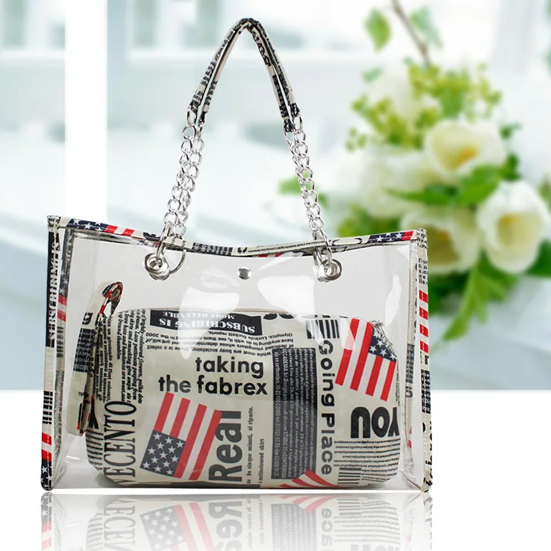 Новая женская сумка прозрачная в полоску/с флагом/в горошек пляжная из ПВХ