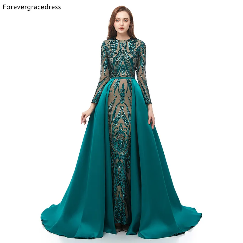 

Forevergracedress Green Prom Dresses Detachable Train Long Sleeves Holidays Graduation Wear Evening Party Gowns Plus Size