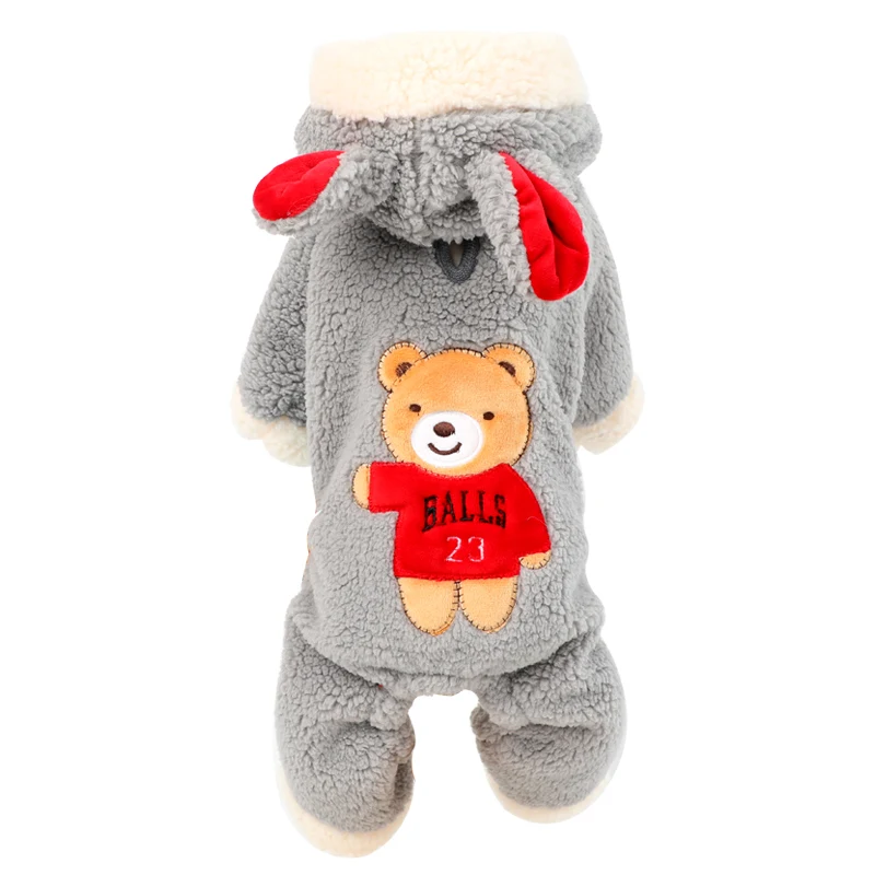 Комбинезон для собак с милым медведем комбинезон Толстая теплая зимняя одежда