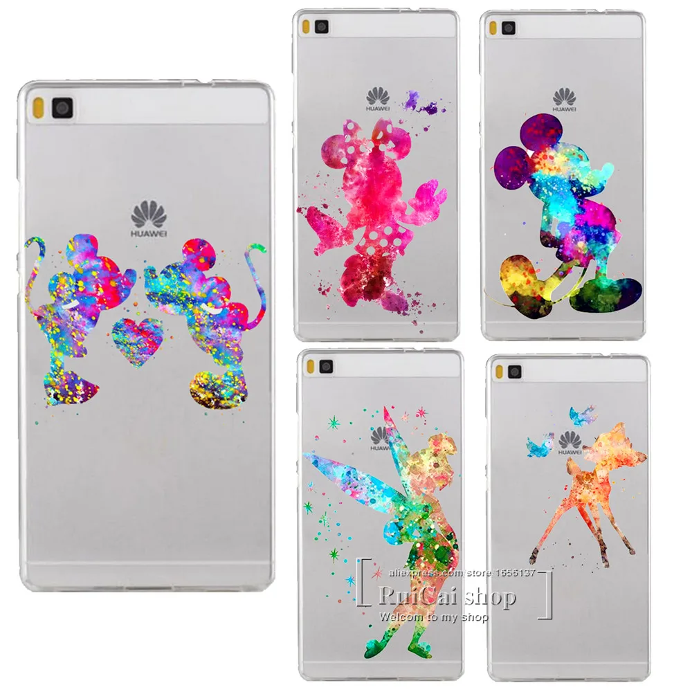 Жесткий чехол для Huawei P6 P7 P8 P9 P10 P20 Lite Pro Plus 2017 с мультяшными поцелуями Микки и Минни