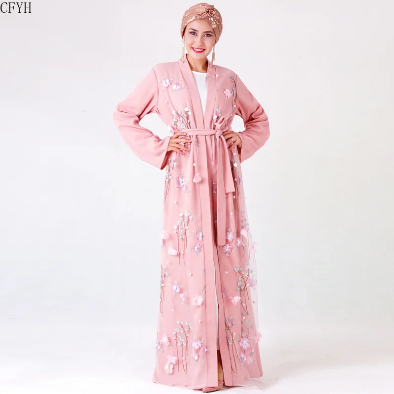 Женское платье женское с 3D вышивкой Абая открытый кардиган Дубай парье Рамадан