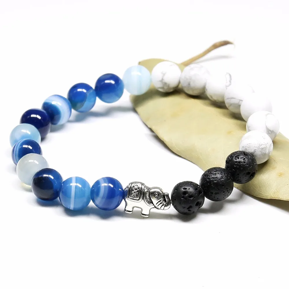 Новый дизайн оптовая продажа 8 мм лавовый камень с белым камнем Howlite браслет со