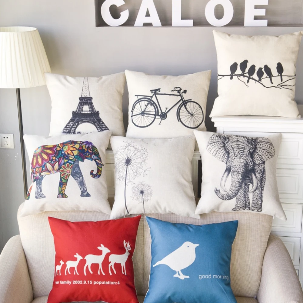 8 рисунков Одуванчик птица олень принт хлопчатобумажная льняная Подушка Чехол