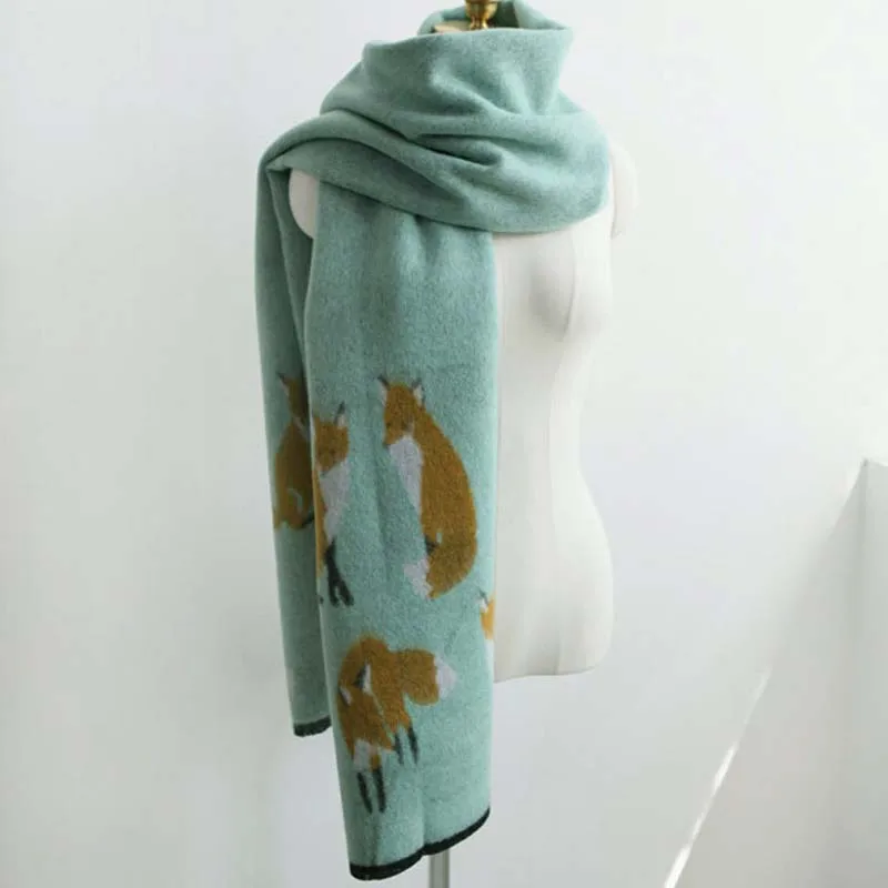 Новый кашемировый шарф дизайнерские женские плотные теплые шали с принтом лисы