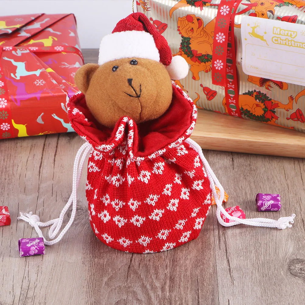 3pcs Wool Cute Knitting Drawstring Bear Candy Bag Gift for Home Party Decoration Christmas | Дом и сад