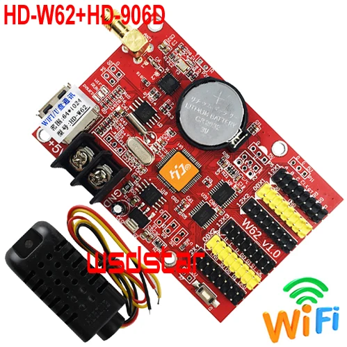 HD-W62+ HD-906D Температура& влажности Сенсор 2* HUB08 4* HUB12 1024*64 USB+ WI-FI одинарными и двойными Цвет P10 светодиодный система управления HD W62