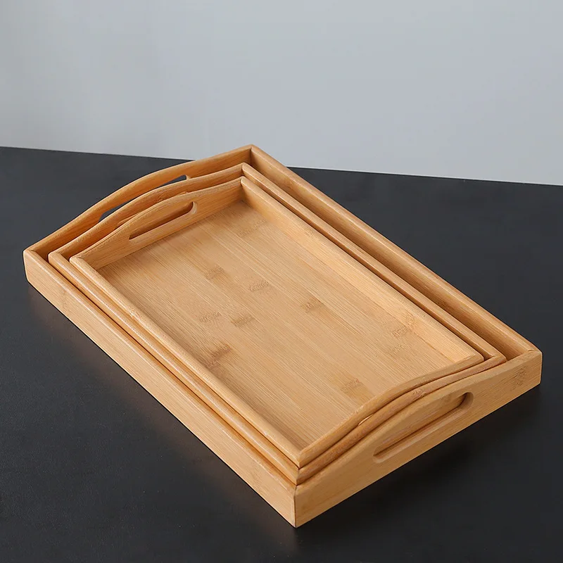 

Exquisite Bamboo Wood Rectangle Dinner Plate Beef Steak Fruit Snack Tray Tea Tray Restaurant Storage Plate Solid Wood Plate
