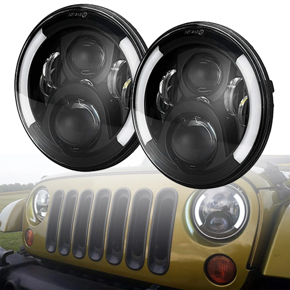7 дюймовый круглый светодиодный фар головного света для Jeep Wrangler JK Hummer H1 H2 Lada 4x4 urban Niva фары дальнего света с двойной луч
