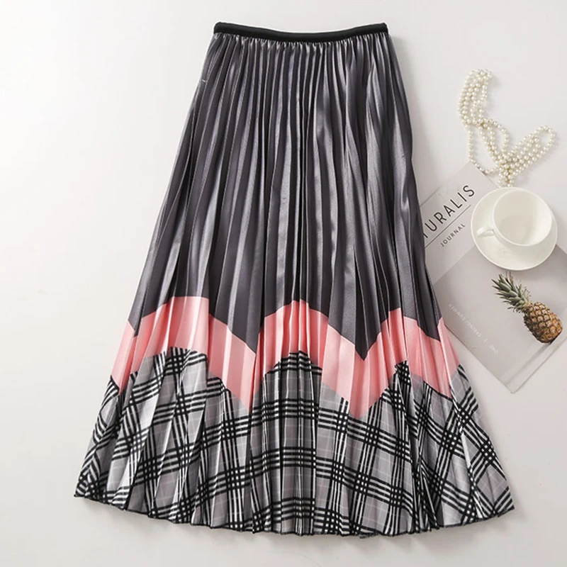 2019 летние женские миди юбки корейская мода женская Радужная юбка с высокой