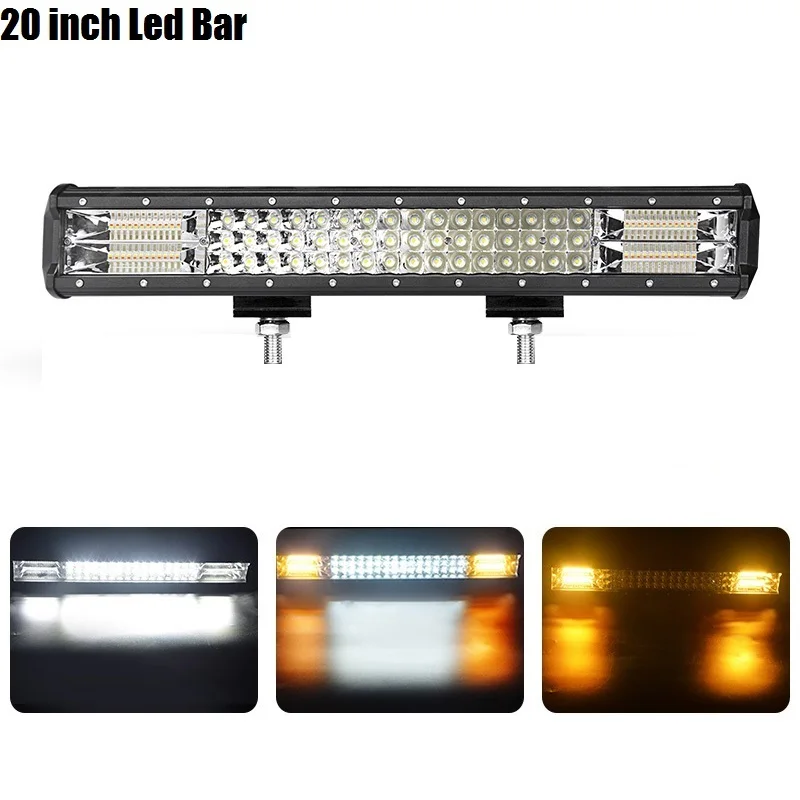 20in Yellow Led bar RACBOX 20 дюймов Белый красные, синие со стробоскопической вспышкой для вождения Предупреждение светильник Водонепроницаемый светодиодный рабочий светильник бар внедорожный автомобиль грузовик ATV внедорожник прицеп - Цвет: 20in Yellow Led bar