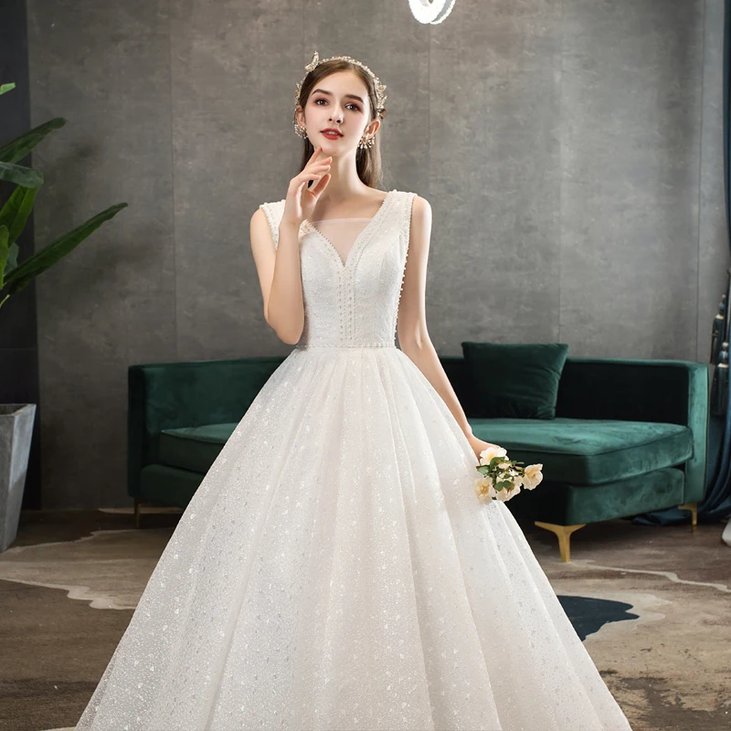 Свадебное платье Mrs Win The Bridal сексуальный v-образный вырез Классическая бисерная шнуровка роскошное бальное платье Кружева вышитые свадебные платья F