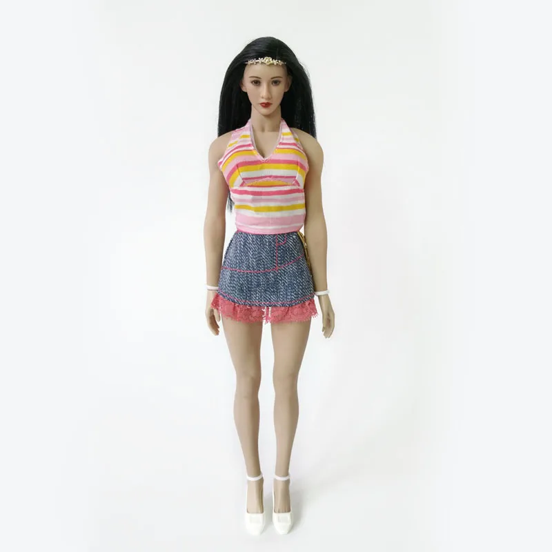 

Mnotht beauty girl clothes 1/6 Denim dress Short Skirt model Lovely female soldier mini blue dress toy for 12'' action figure m2