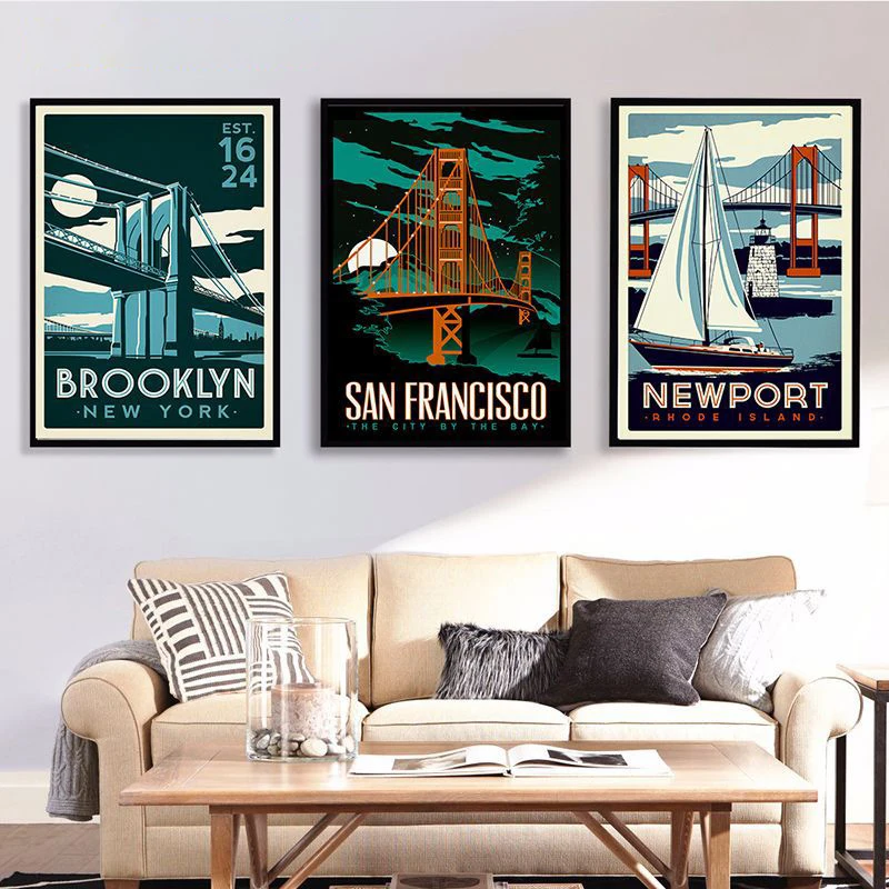 Лондон Сан-Франсиско Новый порт скандинавский холст художественный принт