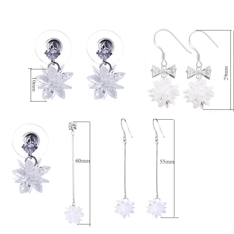 Женские Висячие серьги с цветком снега фианит кристалл 6 видов длинные кисточки