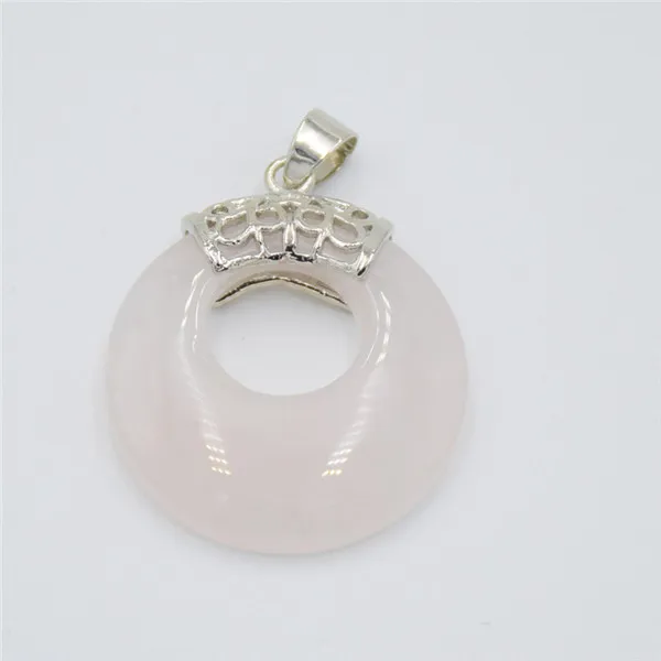 Pink Crystal Натуральный фиолетовый кристалл розовый Quartzs оникс Зеленый Хаулит Камень пончик монета круглый рейки исцеляющий кулон для ожерелья ювелирные изделия - Окраска металла: Pink Crystal