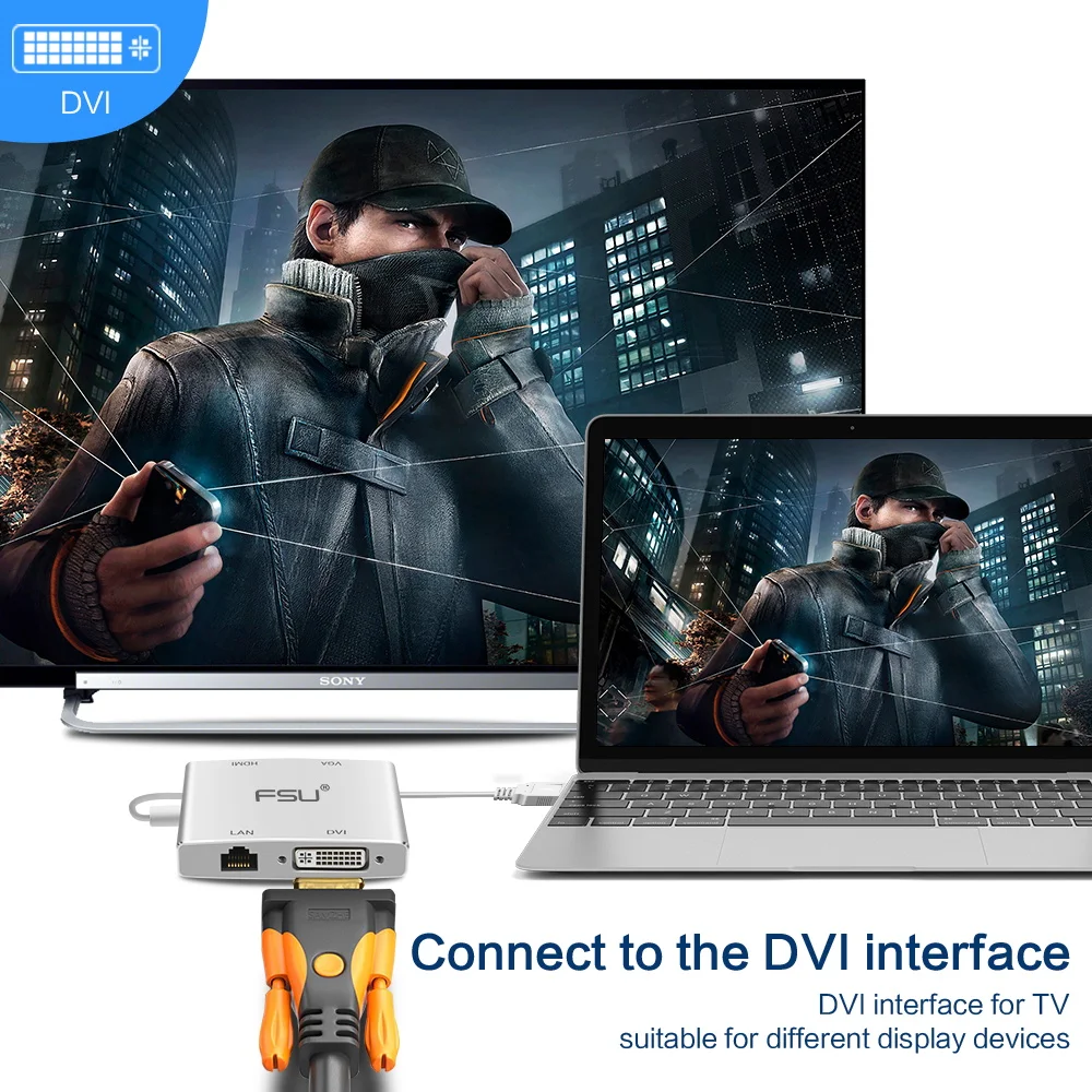 FSU 4 в 1 USB 3 0 к HDMI VGA DVI RJ45 10/100 гигабит Ethernet Lan адаптер кабель для ноутбука| |