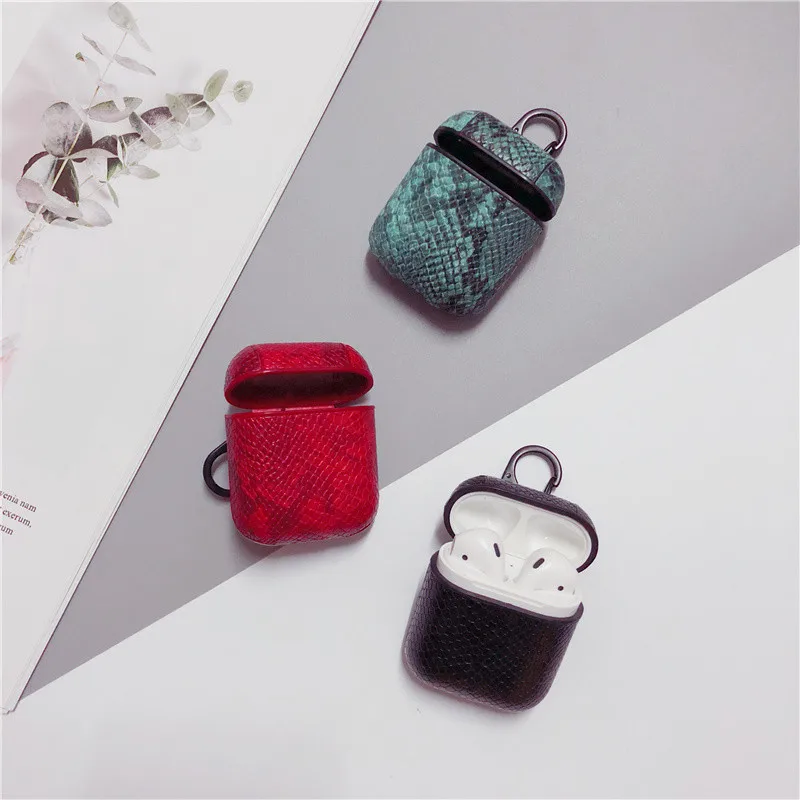 Роскошный кожаный чехол из змеиной кожи для Apple AirPods защитный Bluetooth беспроводной