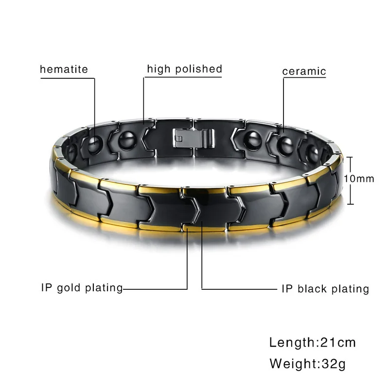Элегантный двухцветный керамический Магнитный гематитовый браслет для мужчин