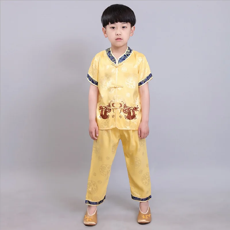 Kungfu Clothes Suits Baby Boy Chinese Traditional Costumes Children Cardigan Tee Shirt Trouser Tang Sport Suit Soft Embroidery |