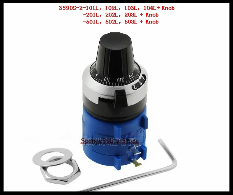 

5 Sets/Lot 3590S-2-501L/502L/503L Precision Multiturn Potentiometer + Turns Counting Dial Rotary 6.35mm Knob