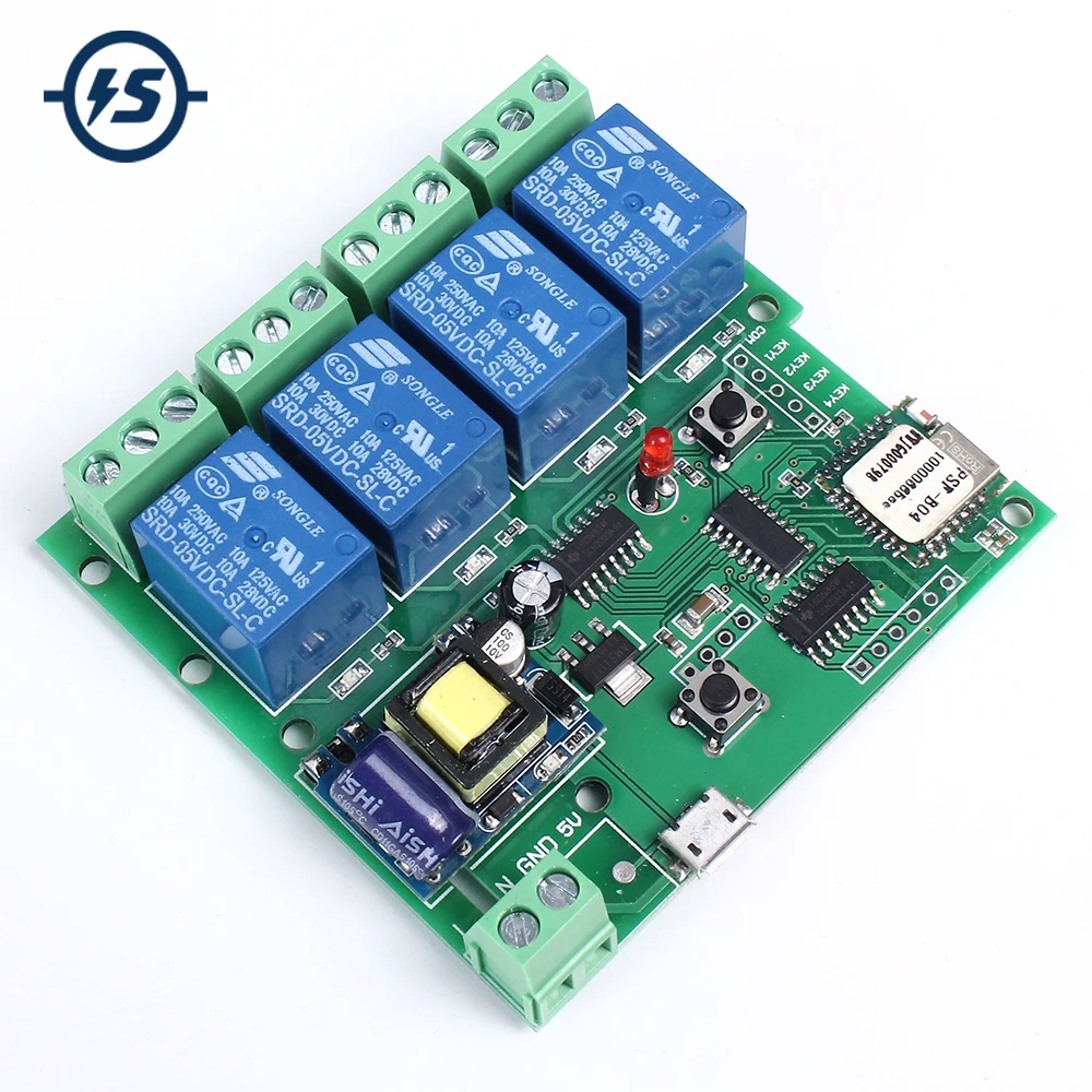 220V 4 wifi реле канала модуль с помощью приложения на телефоне Беспроводной дистанционного Управление WI-FI переключатель пробежку с встроенной функцией спуска затвора блокировки 433 м для смарт-Приспособления