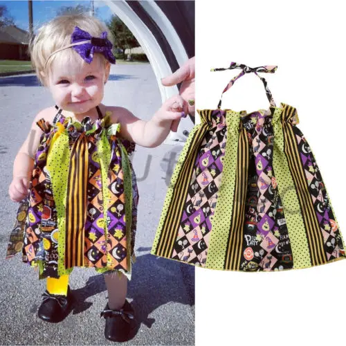 2018 New Toddler Halloween Dress Kid Baby Girl Strap Halter Series Evening Party Infant Outfit Children Sundress | Детская одежда и