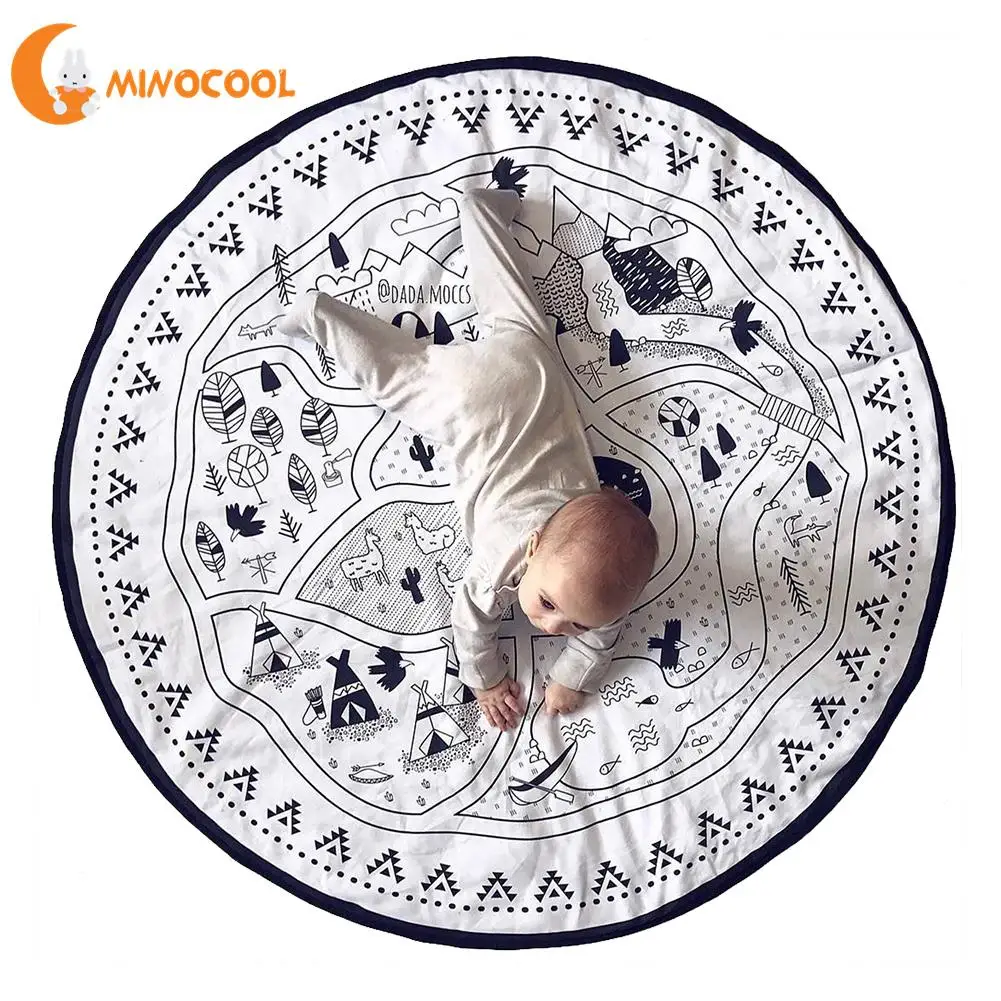 

Baby Crawling Mat World Map Pattern Game Blanket Floor Playmat Animal Early Education Round Carpet Children's Room Decoration