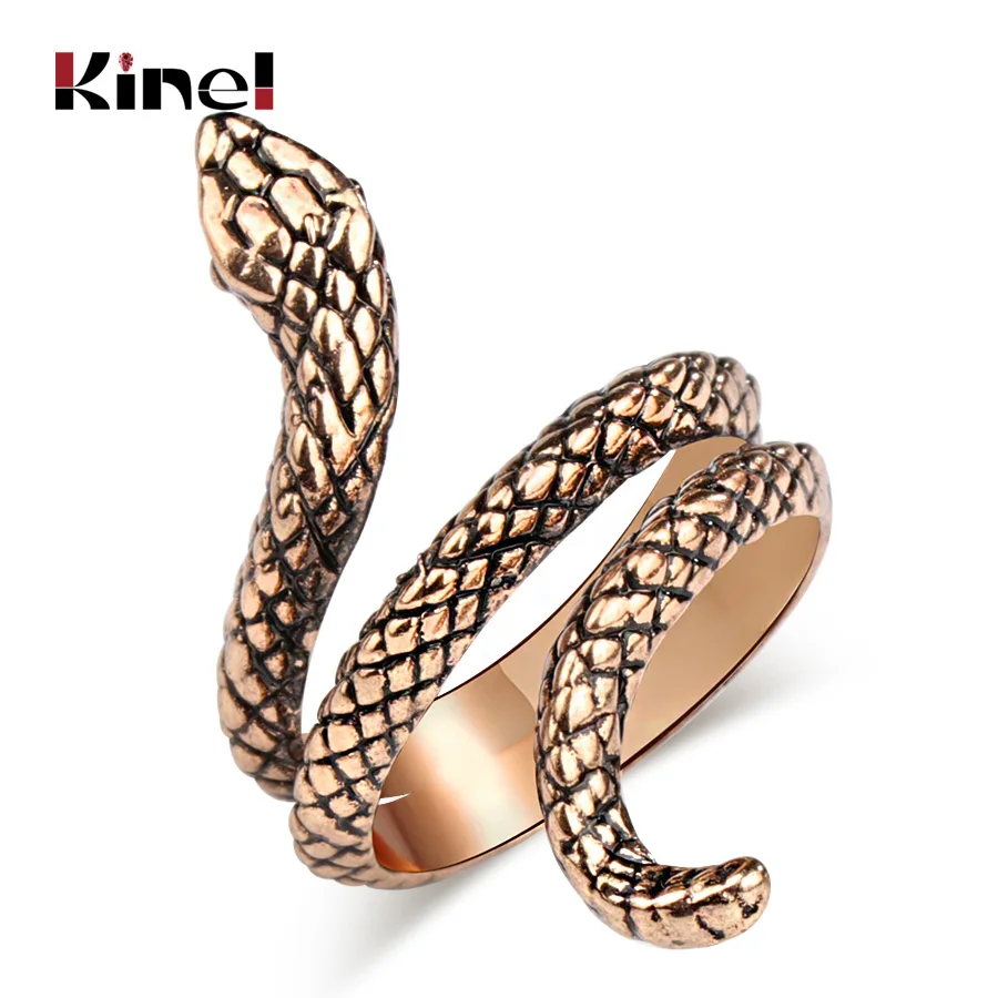 C gold Kinel модные кольца в виде змеи для женщин золотого цвета, черные тяжелые металлы, кольцо в стиле панк-рок, Винтажные Ювелирные изделия в виде животных - Цвет основного камня: C gold