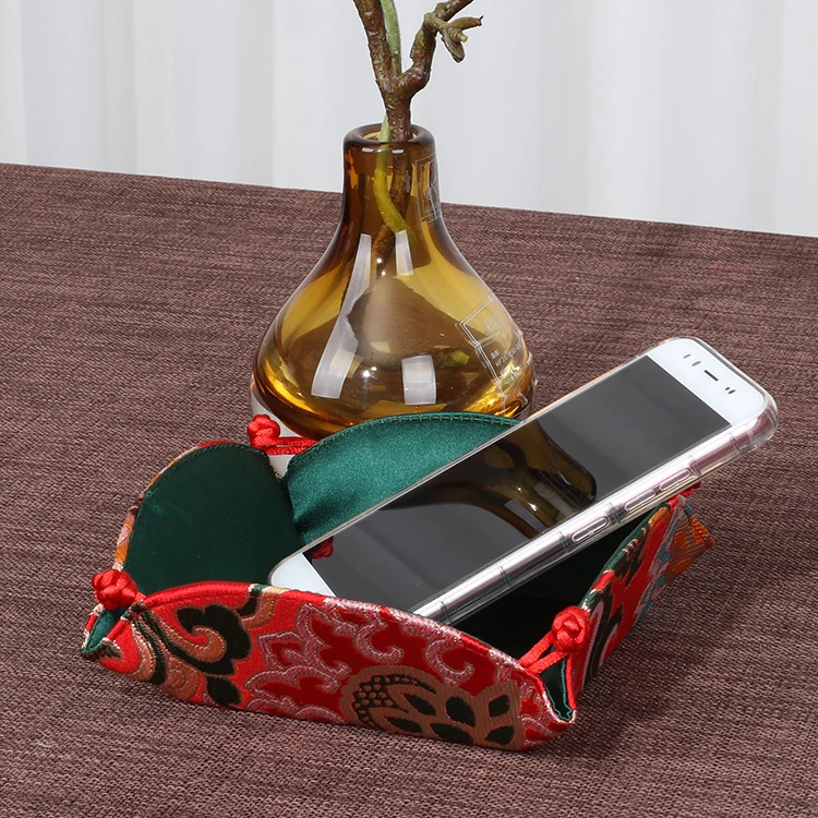 Round Foldable Home room Accessories Decoration Storage Case for Coffee Table Fruit Candy Box Handmade Chinese Silk Brocade | Дом и сад