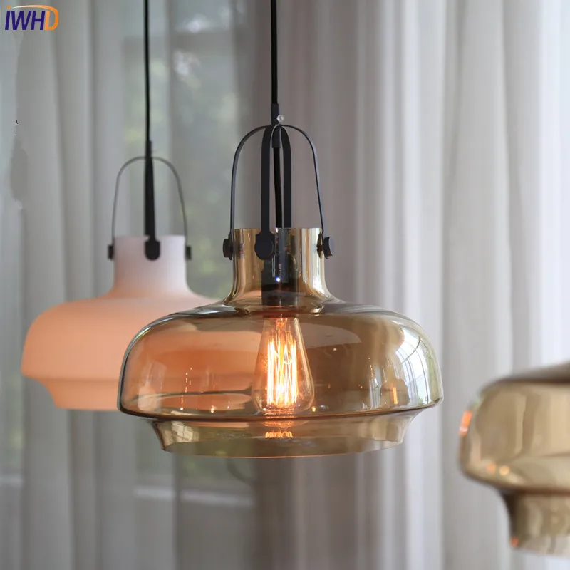 Современный скандинавский светодиодный подвесной светильник IWHD стеклянный