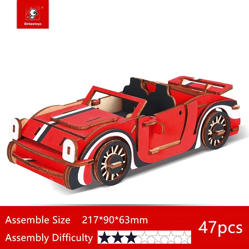 Лазерная резка 3D Деревянный пазл механический автомобиль экскаватор автобус