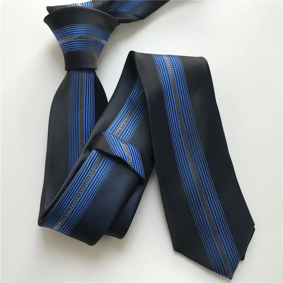 Popular Young Men's Skinny Slender Ties High Quality Woven Necktie Royal Blue with Silver Stripes | Аксессуары для одежды