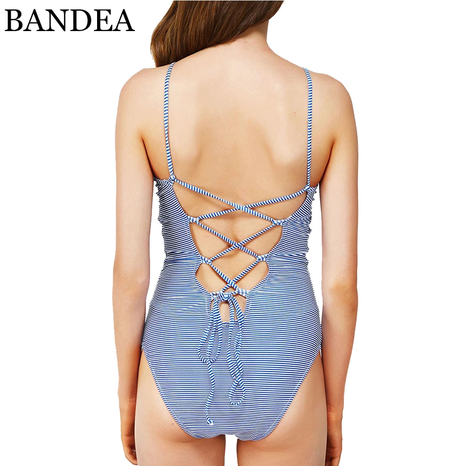 Женский купальник бикини BANDEA в синюю полоску бандажный 2019|beach style|beach sexybeach bathing suit |