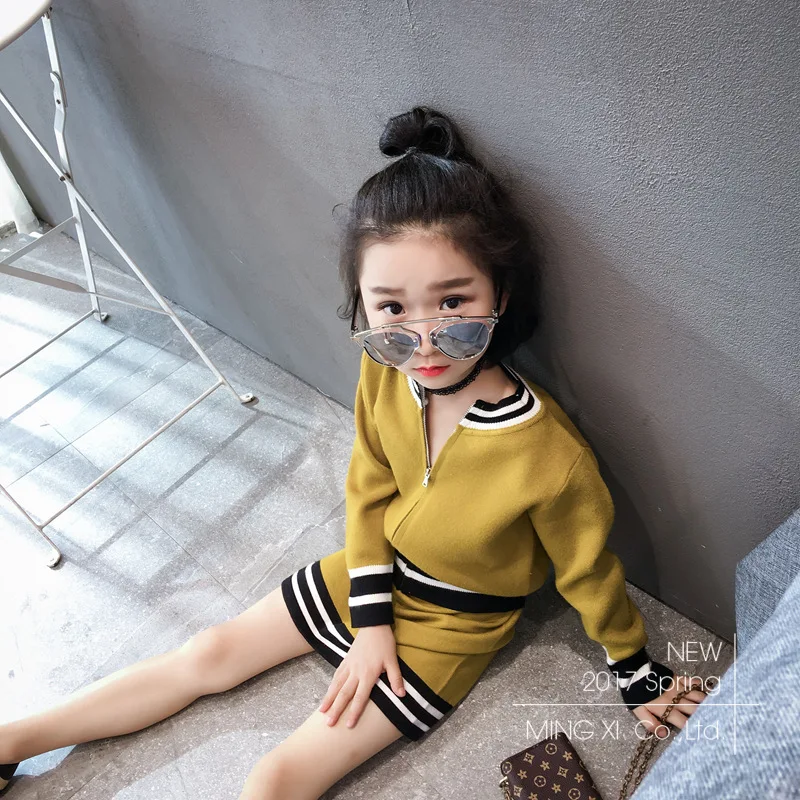 Новинка 2017 года Осенний Детский костюм трикотажная рубашка в полоску для девочек