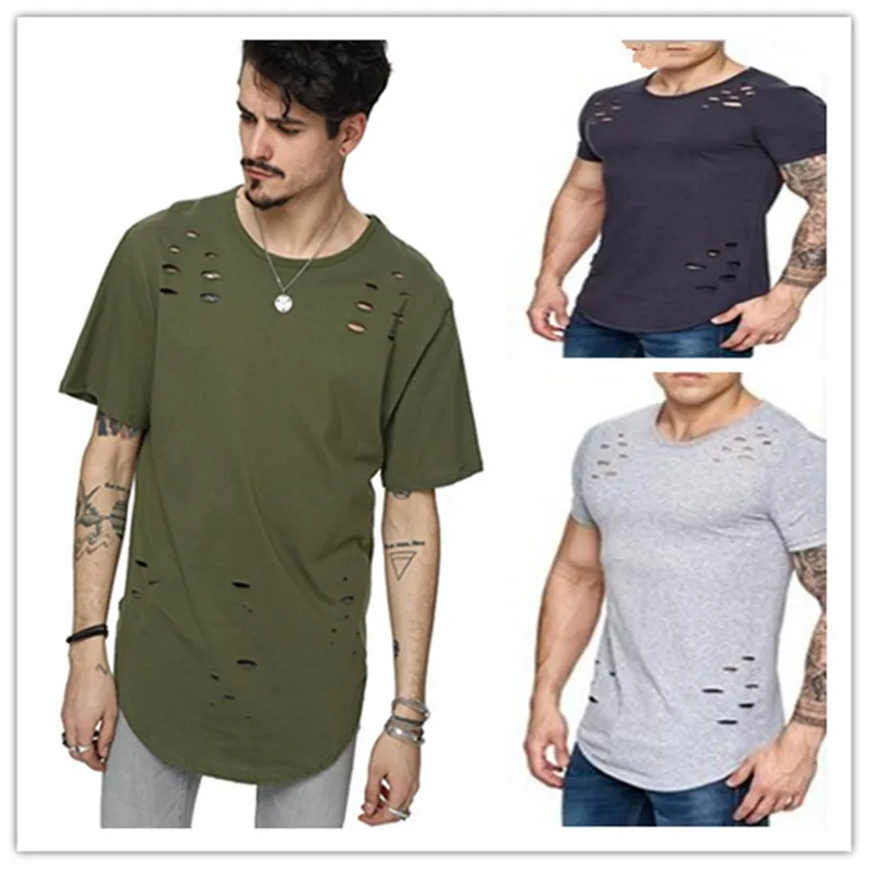 футболки мужские футболка Лето 2017 г. хип хоп О образным вырезом для мужчин рваные