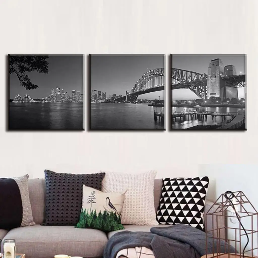 3 шт./компл. Сиднейский мост Харбор в сером цвете парусиновые принты пейзаж