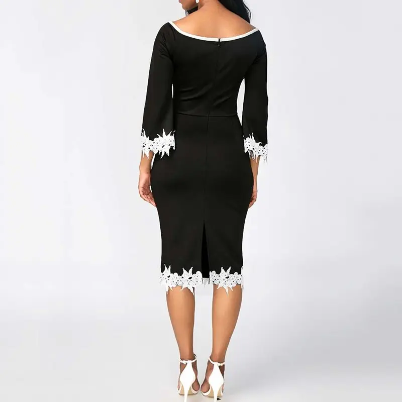 Офисное элегантное облегающее платье для женщин с расклешенными рукавами