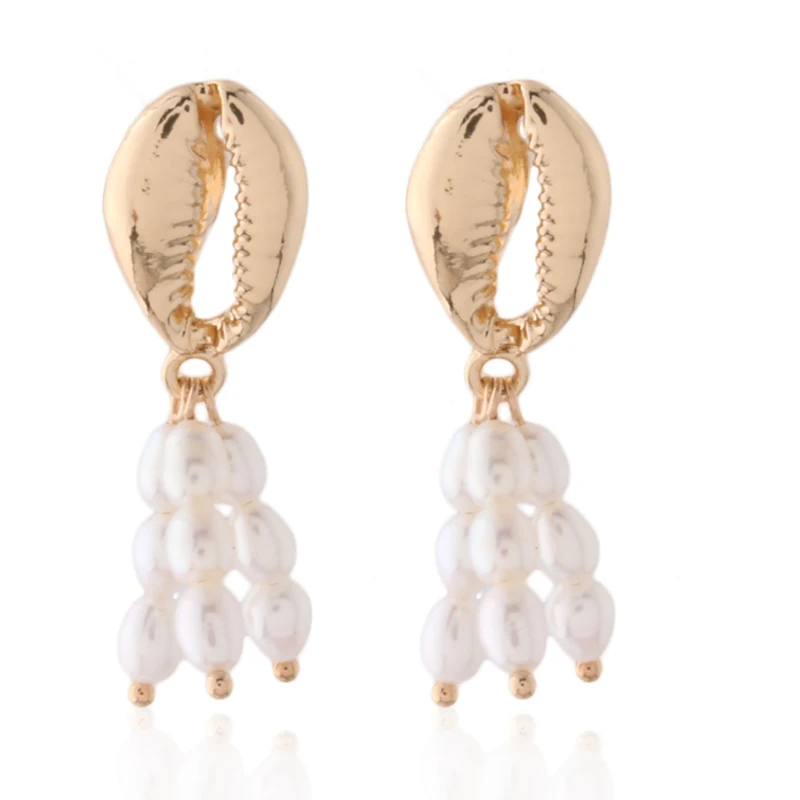 NeeFuWoFu Orecchini NEW Geometric Genuine Pearl Drop Earrings for Women Handmade Gold Hollow Freshwater Pearl Pendant Dangle Ear
